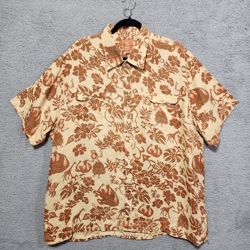 LRG Lifted‎ Research Group Mens 4XL Linen Luau Tropical Hawaiian Button Up Shirt